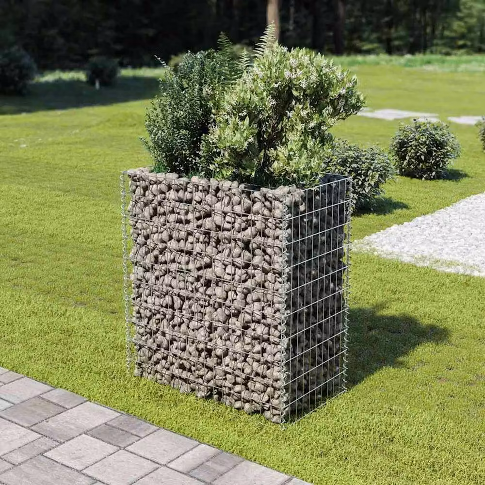 Berkfield Home Silver Galvanised Steel Stone Gabion Raised Bed, W: 90 cm, D: 50 cm, H: 100 cm – 2