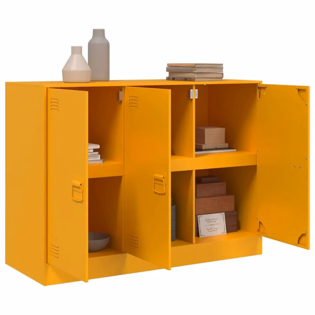 Berkfield Home Mustard Yellow Industrial Metal Sideboard W/D/H: 99 x 39 x 73 cm – 2