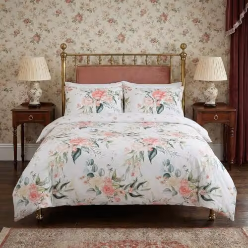 Rapport Home Ava Reversible Floral Microfibre Duvet Cover and Pillowcase Set in Pink and Green – 4