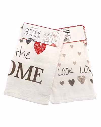 COUNTRY CLUB Pack of 3 Cotton Tea Towels in Multicolour and White