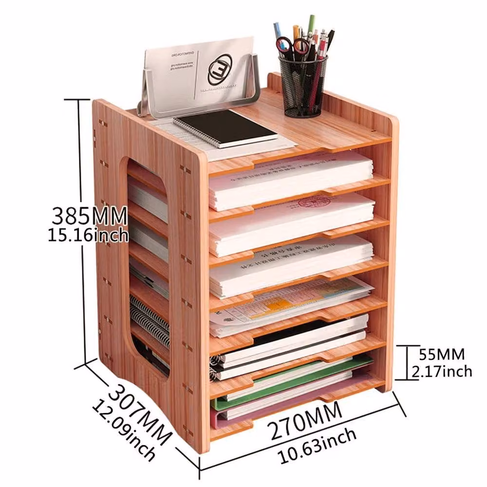 PAWNORA 7-Layer Desktop File Holder, Brown, W: 25.0 cm, D: 25.0 cm, H: 38.5 cm – 2