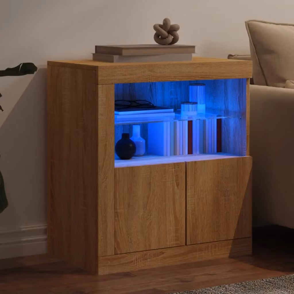 Berkfield Home Modern Sonoma Oak Sideboard with Integrated LED Lights in Brown, W: 60.5 cm, D: 37 cm, H: 67 cm – 3