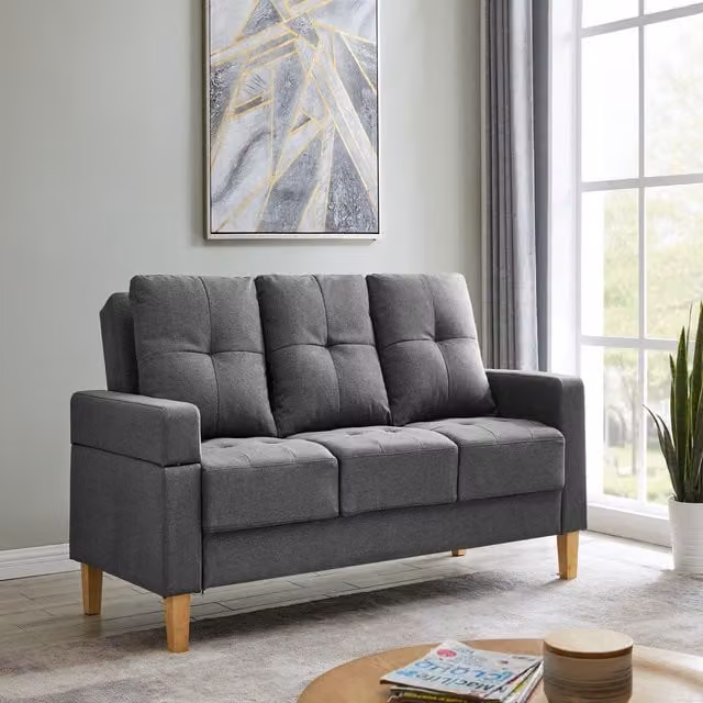Victor 3 Seater Click-Clack Sofa Bed in Charcoal Grey Fabric with Removable Armrests