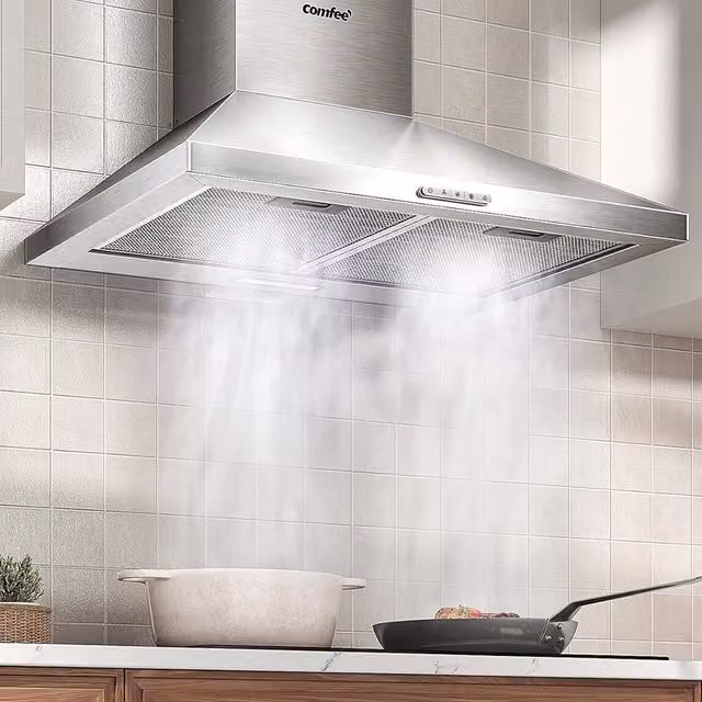 Livingandhome Silver Wall Mounted Chimney Range Hood with LED and Recirculation, Width: 59.8 cm