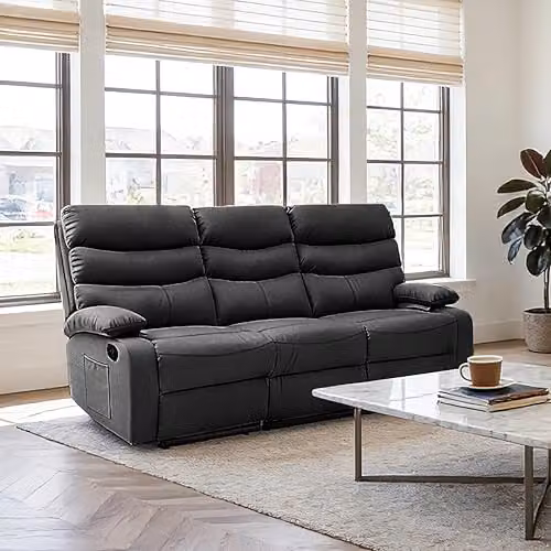 Kidsaw 3 Seater Manual Recliner Sofa in Black Faux Leather – 2