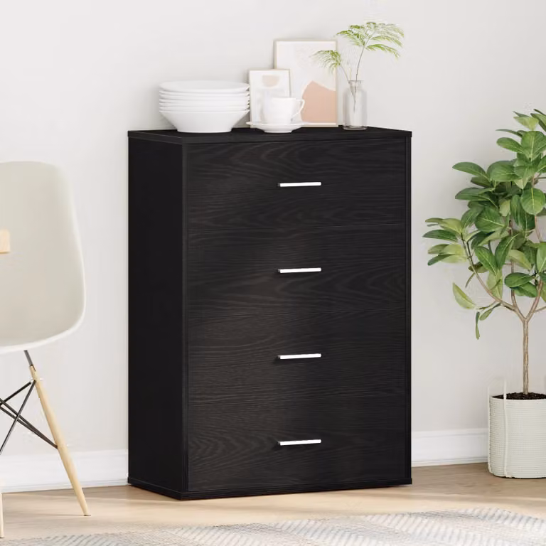 Berkfield Home Black Oak Sideboard with Drawer, W: 60 cm, D: 31 cm, H: 84 cm