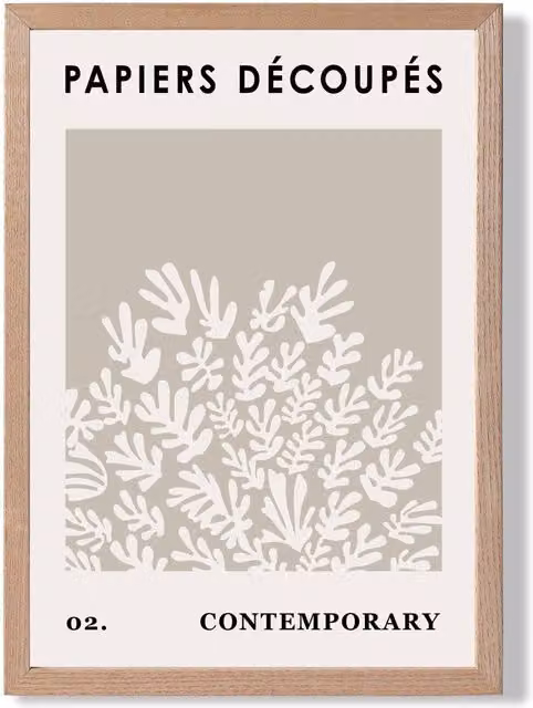 ARTZE Matisse Style Floral Cutout Framed Print, Fawn and Ivory, Stone Oak Frame