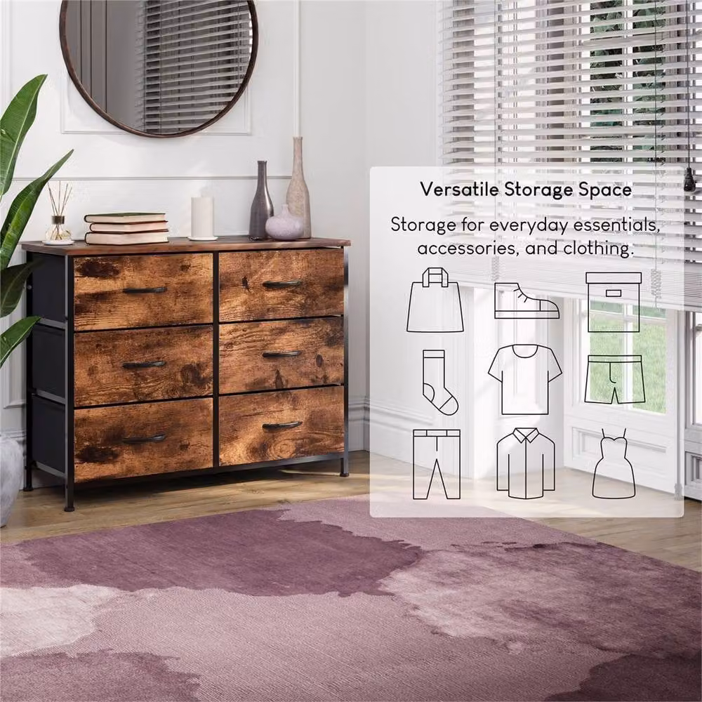 SPETLEK 6 Drawer Fabric Chest in Brown – 1