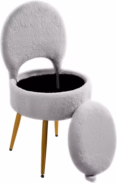 Livingandhome Modern Upholstered Dressing Table Chair with Hidden Storage in Grey and Gold