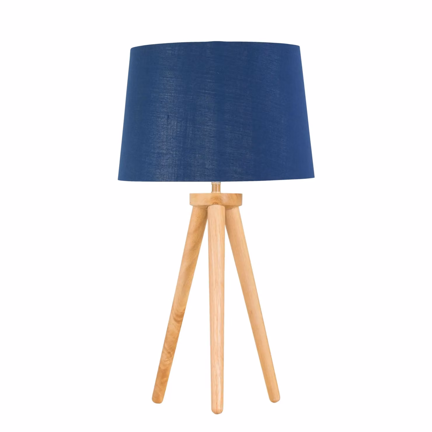 First Choice Lighting Set of 2 Light Oak Table Lamps with Navy and Silver Fabric Shades in Brown – 2