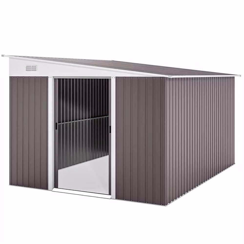 Rolipo Grey Metal Lean-To Pent Garden Shed with Sliding Doors – 1