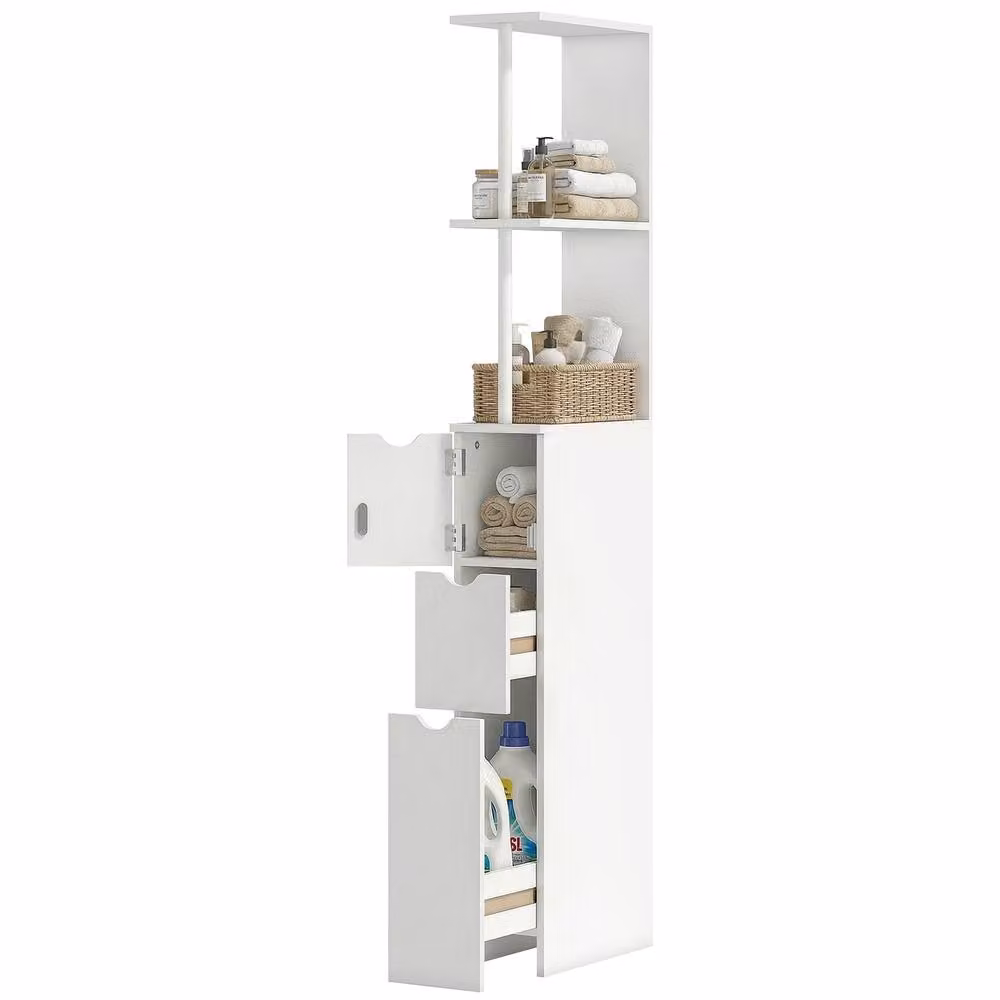 ERGOVEXA Slim White Bathroom Storage Cabinet with Drawers and Internal Shelves – 2