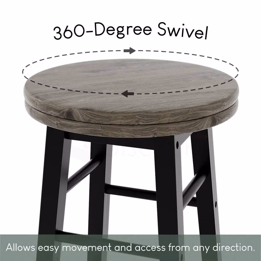 HD Designs Set of 2 Black Wooden Revolving Bar Stools for Kitchen and Dining Rooms – 3