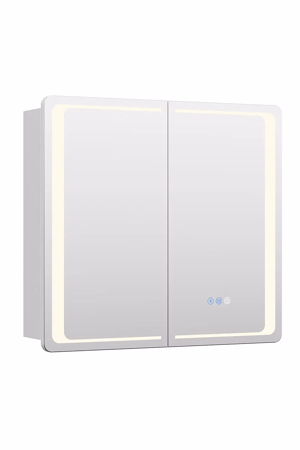 Living and Home Modern Double-Door Bathroom Mirror Cabinet with LED Lighting and Anti-Fog Feature in Silver – 2