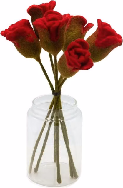 KDMK Red Felt Rose Set Elegant Eco Friendly Textile Floral Tabletop Decor