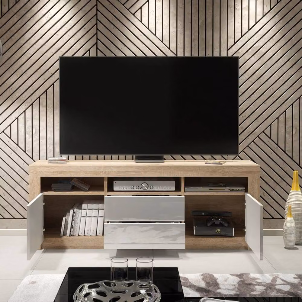 Mex Furniture Modern Glossy White Wood TV Unit Sideboard Cabinet – 4