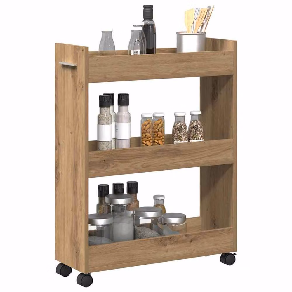 Berkfield Home Artisan Oak Rolling Cabinet in Brown, W/D/H: 60 x 22 x 79 cm – 3