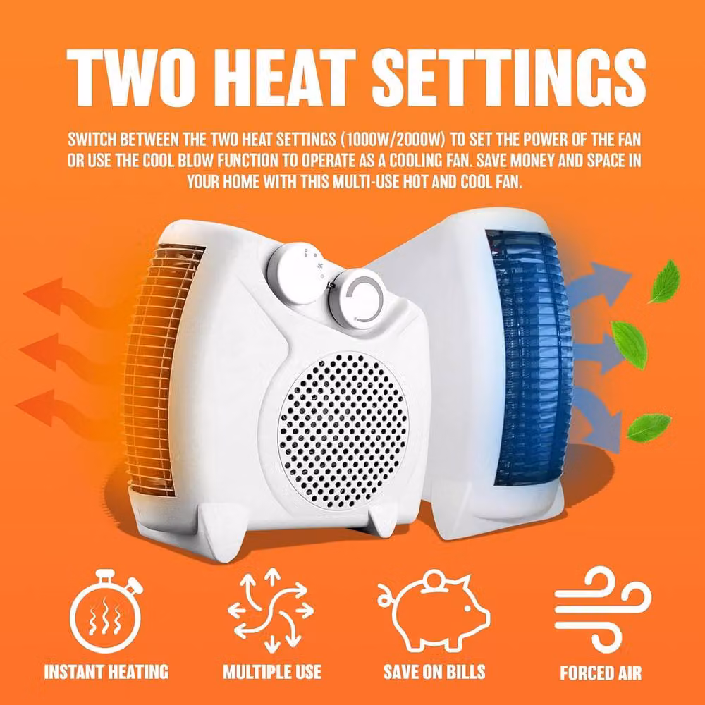 BARGAINS-GALORE 2000W Electric Thermo Fan Heater with 2 Heat Settings in White – 3