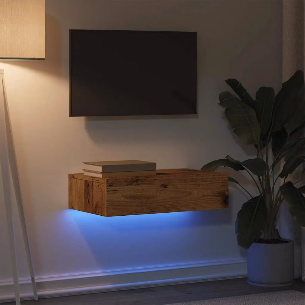 Berkfield Home TV Cabinet with LED Lights in Old Wood Brown, W: 60 cm, D: 35 cm, H: 15.5 cm – 3