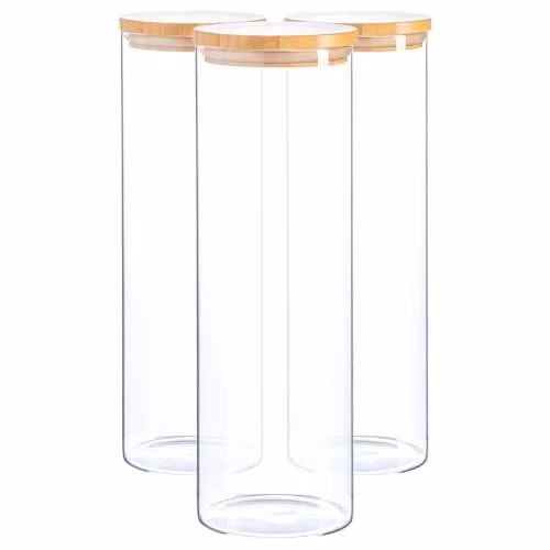 Argon Tableware Scandi Airtight Glass Storage Jars with Wooden Lids, 2 Litre, 3 Pack, Transparent