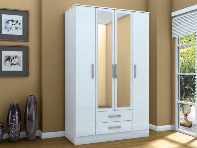 Birlea Lynx White 4 Door 2 Drawer Mirrored Large Wardrobe
