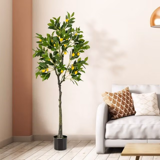 COSTWAY Artificial Lemon Tree, Green, Height: 160 cm