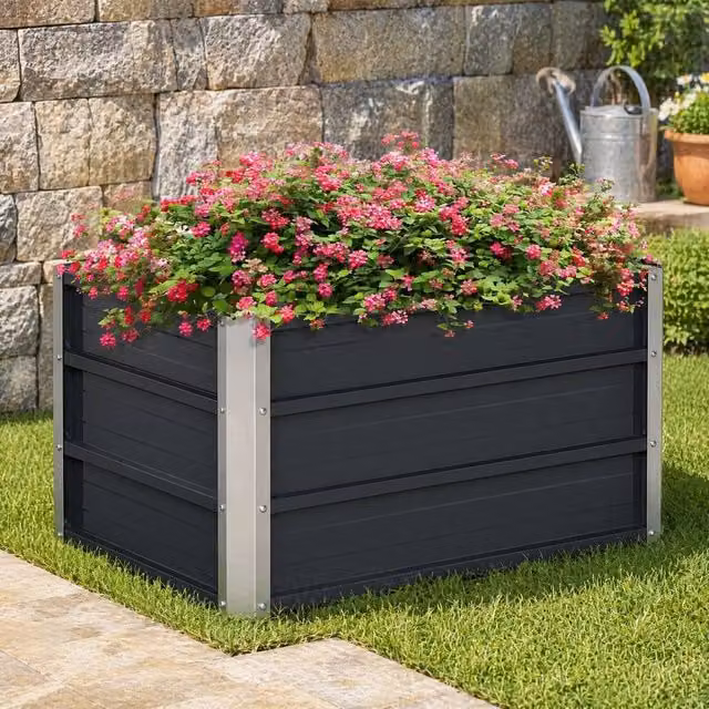 STILVORA Grey Steel Raised Garden Bed Planter Box, 108L, W/D/H: 66 x 47 x 40 cm
