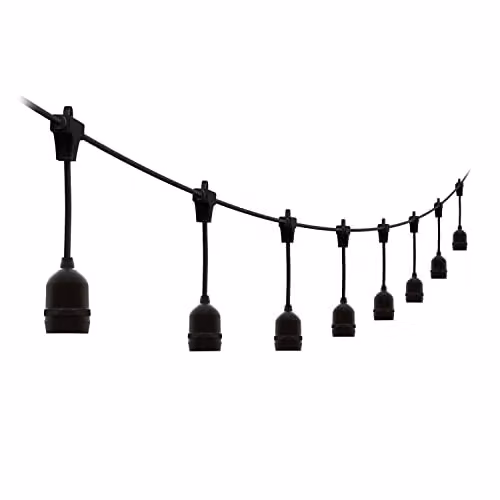 4lite Black Festoon Outdoor String Lighting with 20m Length and 20x E27 Sphere Bulb Holders, IP44 Rated – 1