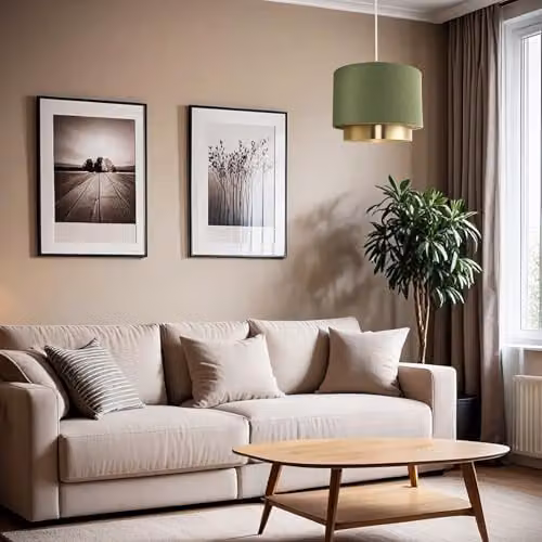 Happy Homewares Green Linen Fabric Cylinder Pendant Lamp Shade with Gold Metal Ring, W/D/H: 20 x 20 x 25 cm – 3