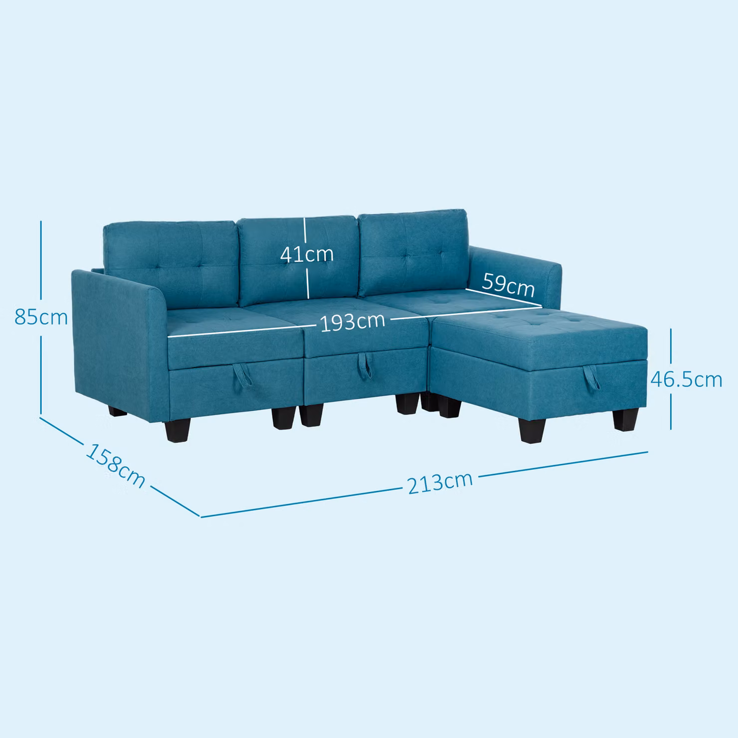 HOMCOM Reversible L-Shape Modular Sofa with Storage in Blue – 3