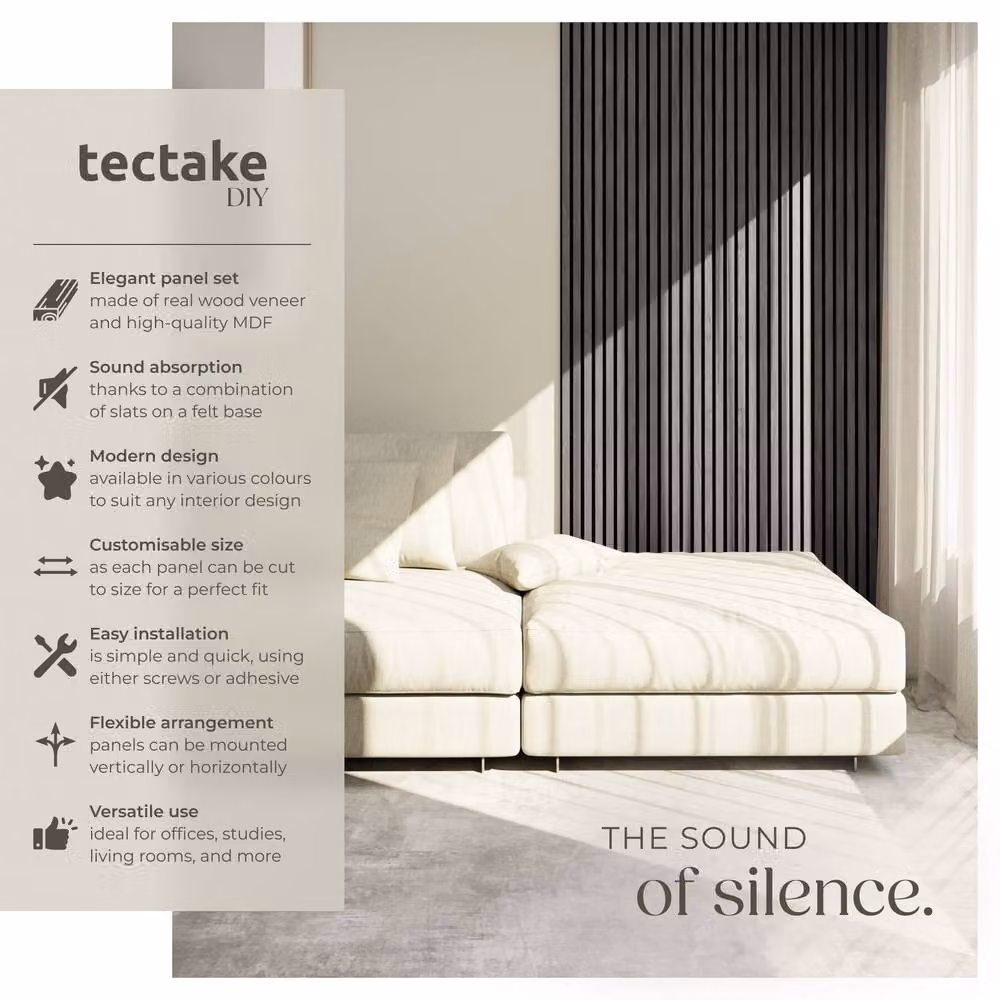 tectake Acoustic Wood Wall Panels in Light Grey Oak Look – 2