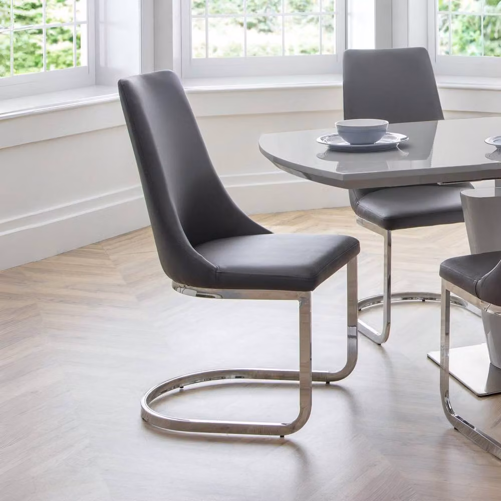 Cheshire Sorelli Set of 2 Grey Synthetic Leather Cantilever Dining Chairs with Metal Base – 3