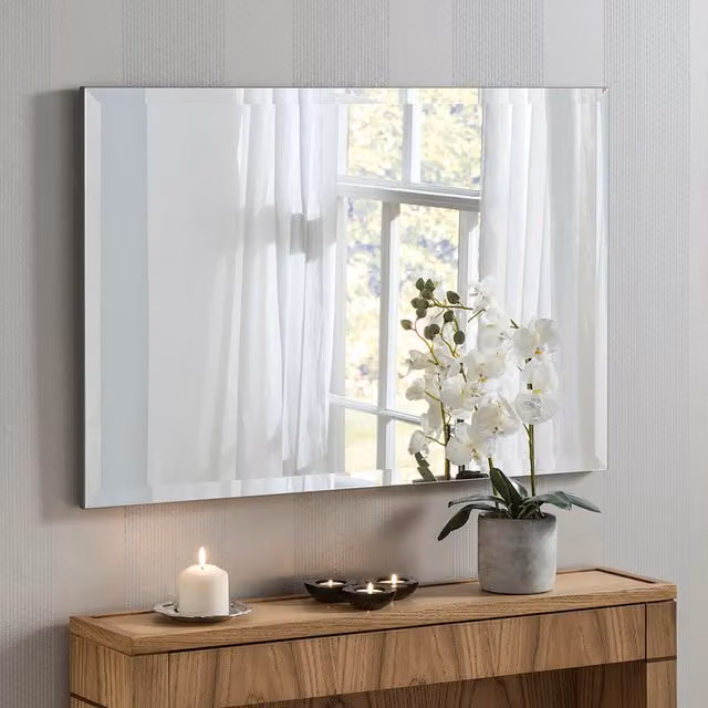 Yearn Mirrors Minimalist Bevelled Rectangular Wall Mirror in Silver, W: 58 cm, H: 58 cm – 3