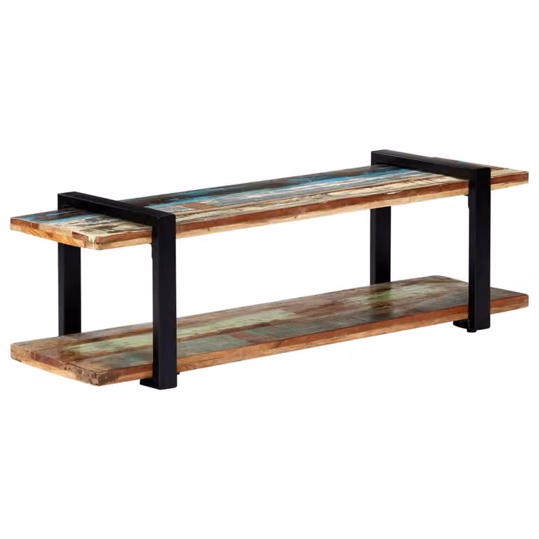 Berkfield Home Industrial TV Cabinet in Multicolour Solid Reclaimed Wood and Metal, W/D/H: 130 x 40 x 40 cm