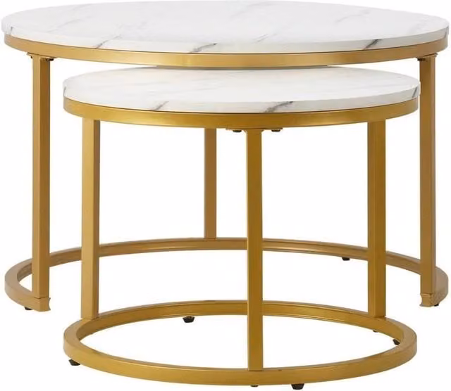 KORVIXA Nesting Coffee Table Set in White and Gold