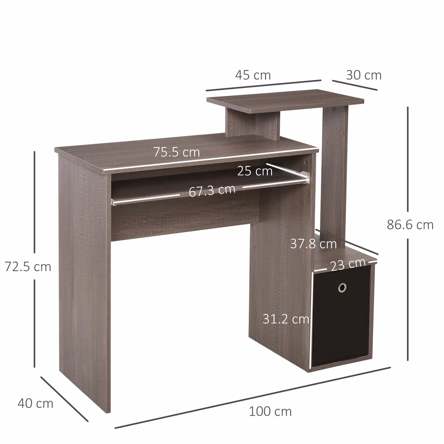 HOMCOM Grey Computer Desk with Sliding Keyboard Tray, Storage Drawer and Shelf for Home Office – 3