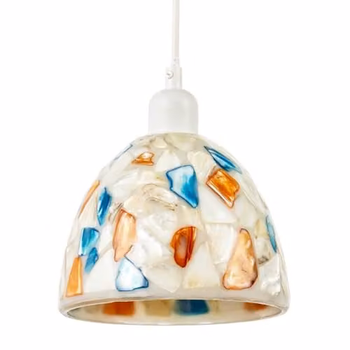 Happy Homewares Multicolour Mosaic Glass Dome Pendant Ceiling Light Shade in Blue and Beige, W/D/H: 17 x 17 x 13 cm