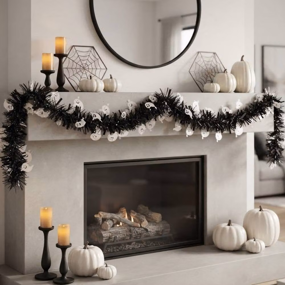 Garden Greatness Spooky Ghost Black and White Tinsel Garland for Halloween – 2