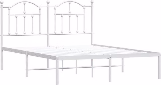 Berkfield Home Metal Bed Frame with Headboard in White, W/D/H: 150 x 200 cm