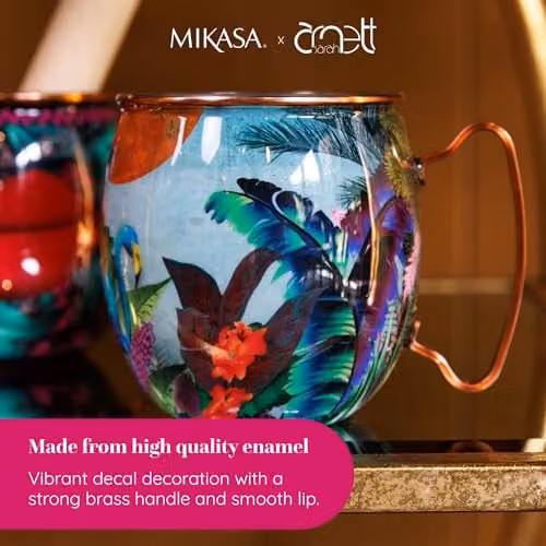 Mikasa Sarah Arnett Stainless Steel Moscow Mule Mug, 450ml, Flamingo Blue Multicolour – 4