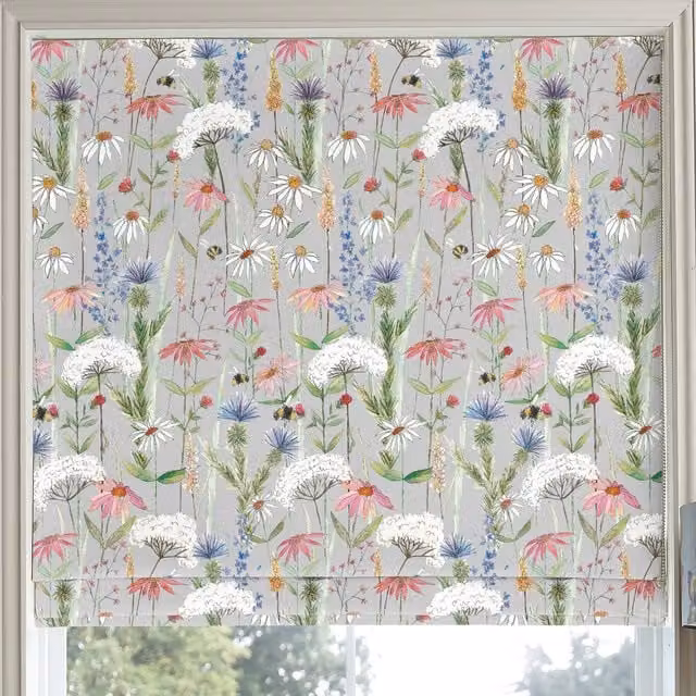 Voyage Maison Hermione Made to Measure Blackout Roman Blind in Silver Floral Pattern