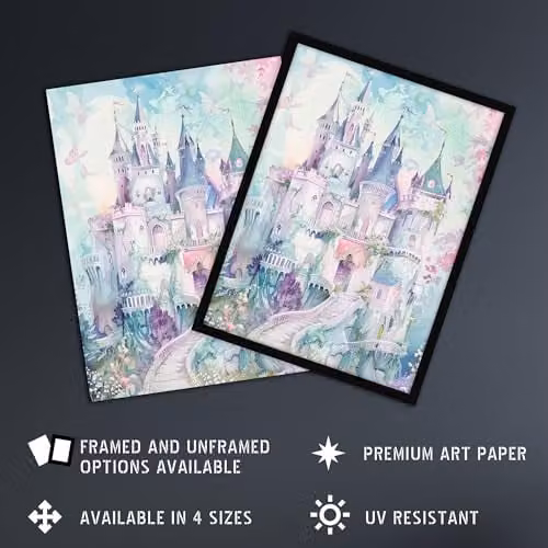Artery8 Fairy Tale Princess Castle Pastel Colour Fantasy Nursery Kids Bedroom Wall Art Poster Print, W: 46 cm, H: 61 cm – 2