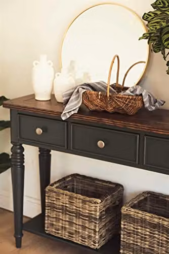 Statement Furniture Queensbury Console Table with Oak Top and 3 Drawers in Bottle Green, W: 115 cm, H: 81 cm, D: 33 cm – 8