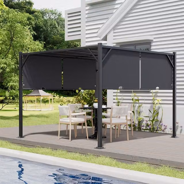 Livingandhome Modern Metal Garden Pergola in Black and Grey, W: 300 cm, D: 300 cm, H: 300 cm