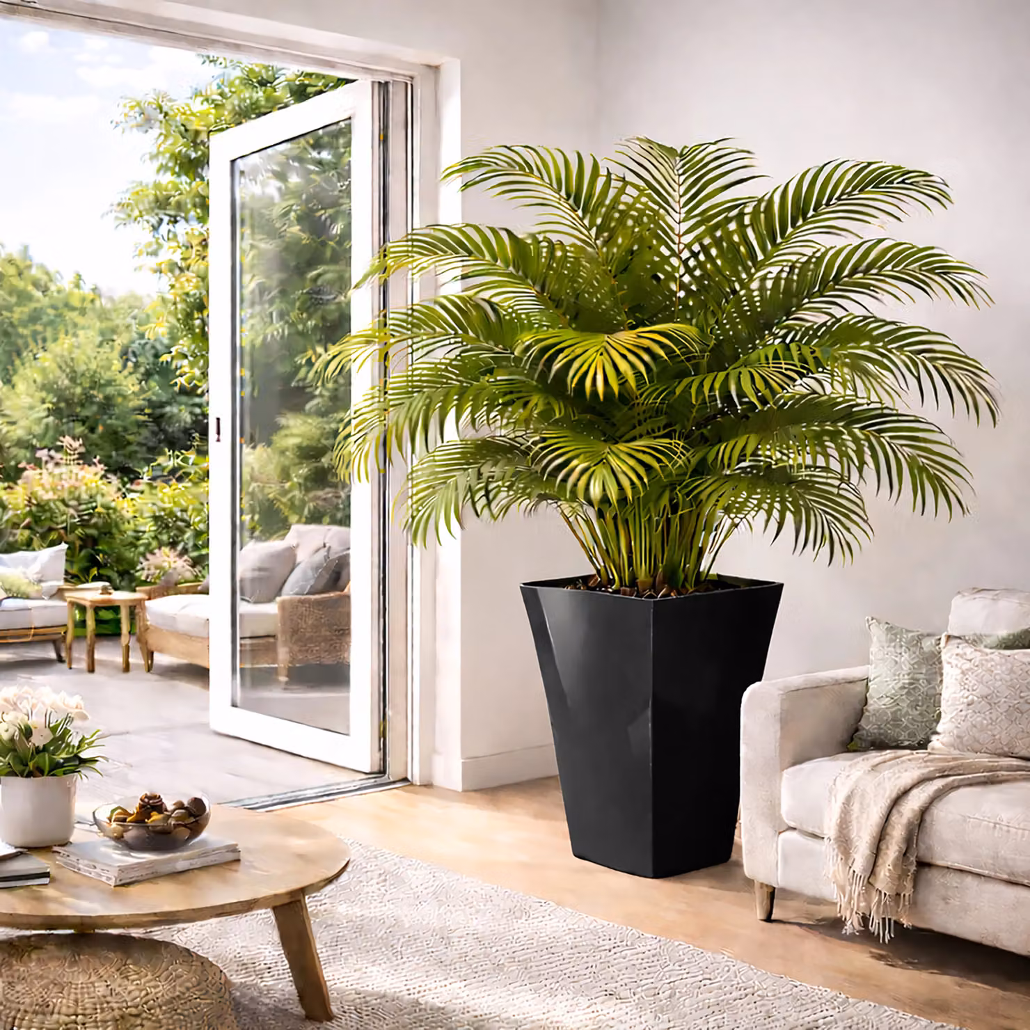 Simpa Milano Tall Square Plastic Plant Pots, Set of 2, Black, H: 45 cm, W: 30 cm, D: 19 cm – 2