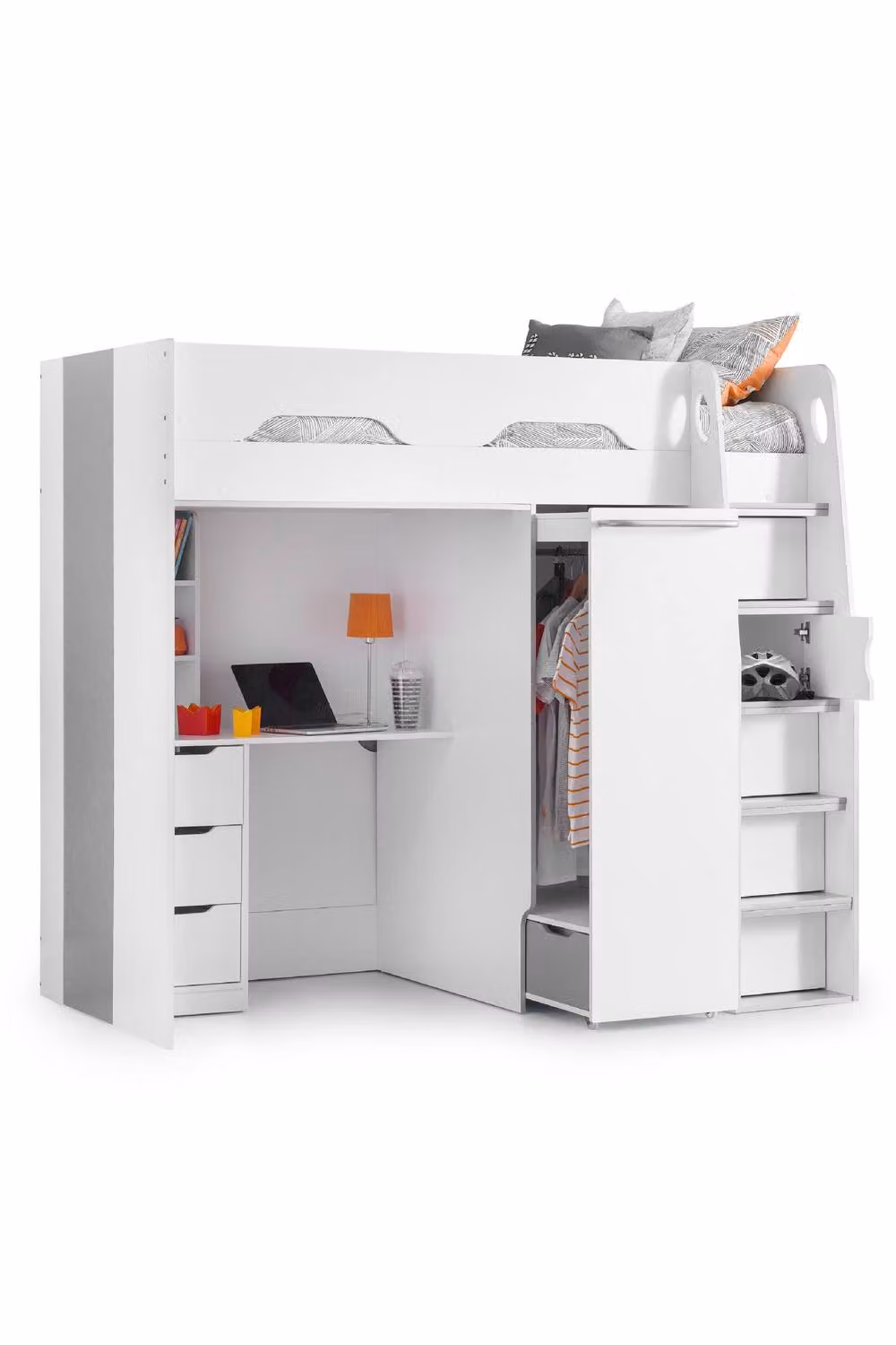 Julian Bowen Pegasus White Single High Sleeper Bed Frame with Stairs and Drawers – 2