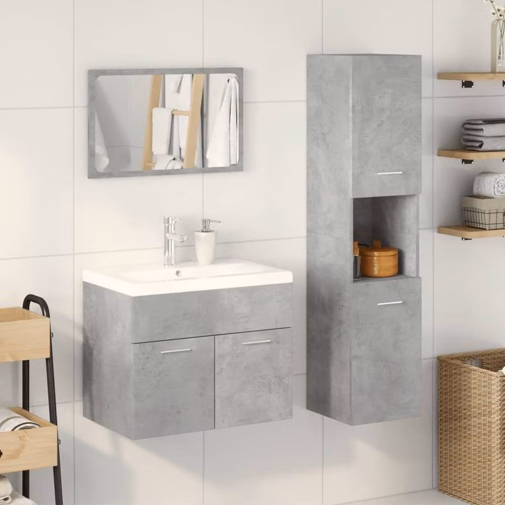 Berkfield Home 4 Piece Modern Bathroom Furniture Set in Matt Concrete Grey MDF – 2