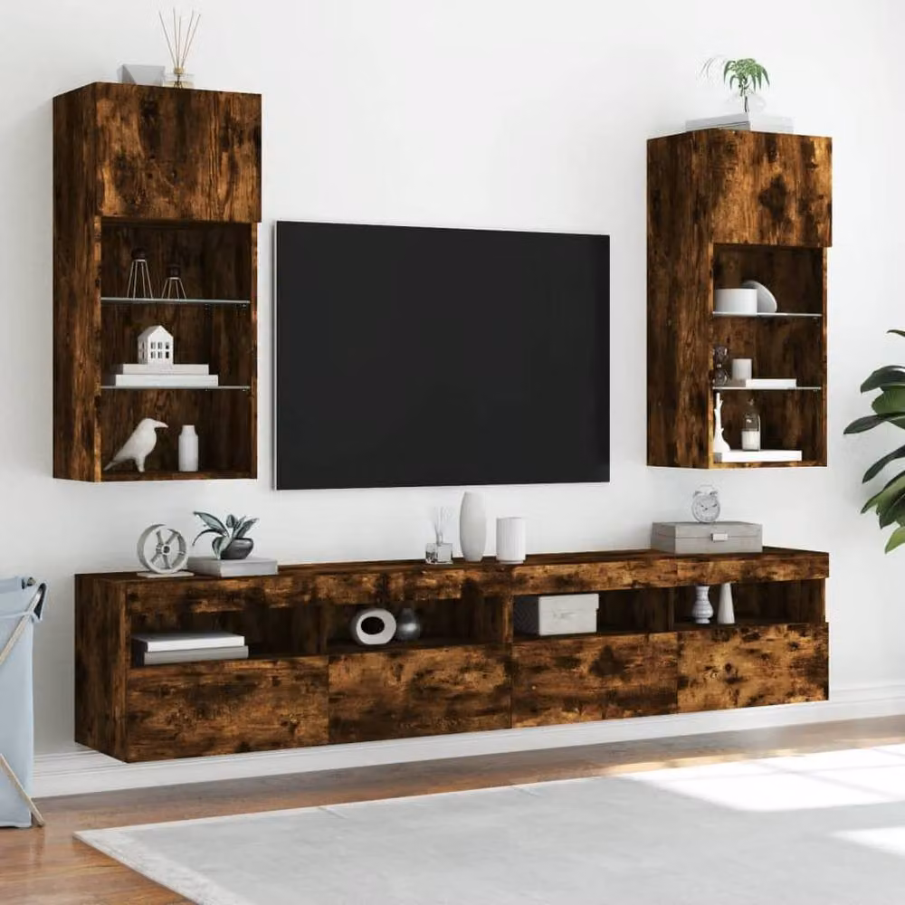 Berkfield Home Modern TV Cabinet with LED Lights in Smoked Oak Brown, W: 40.5 cm, D: 30 cm, H: 90 cm – 3