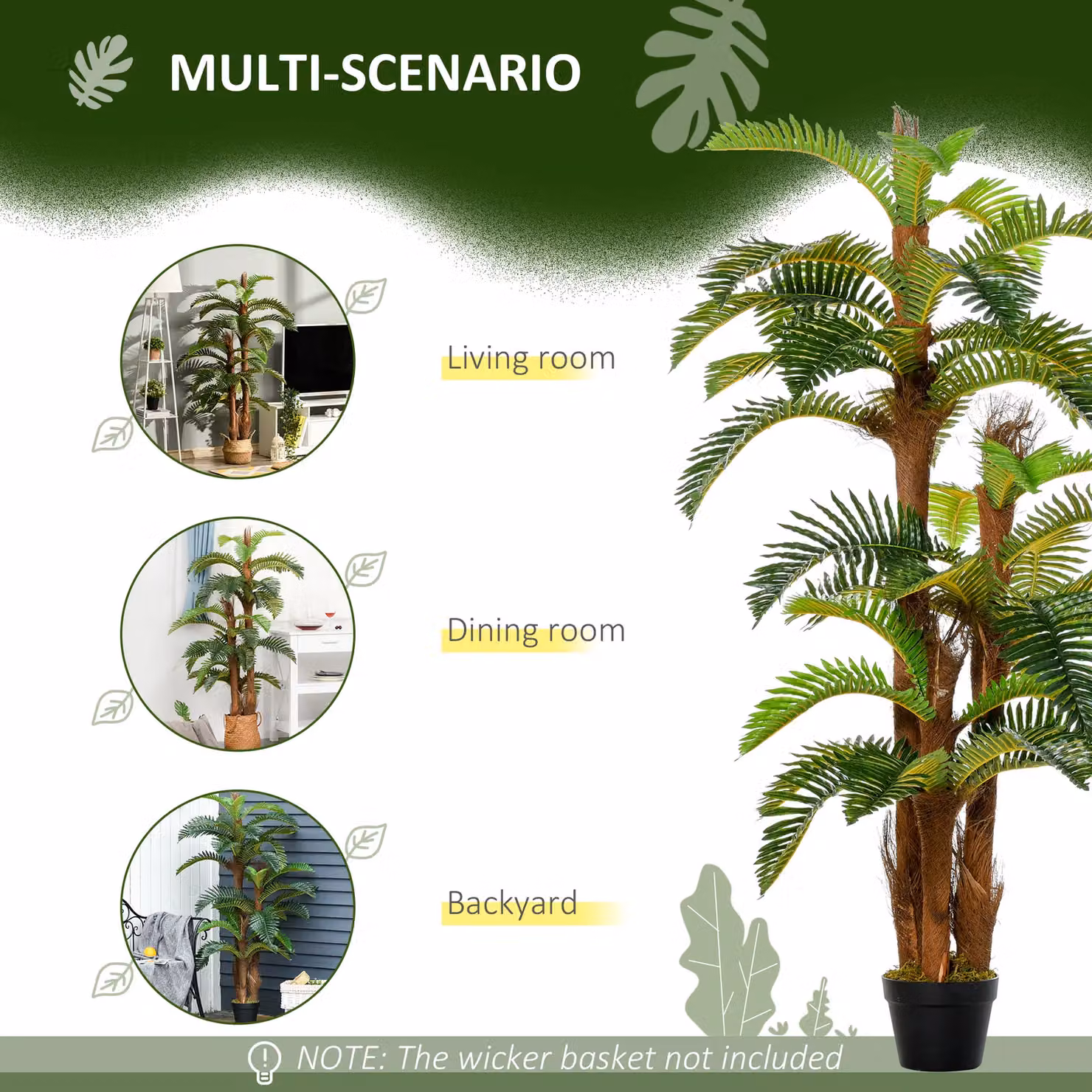 OUTSUNNY 2 Pack Green Artificial Palm Trees in Plastic Pots for Home or Office – 4
