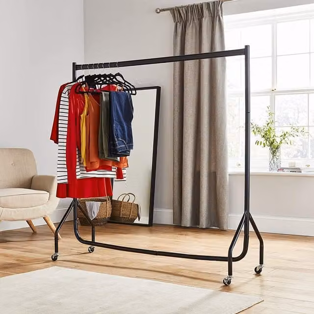 House of Home Heavy Duty Metal Clothes Rail with Wheels, Black, W/D/H: 150 x 46.5 x 95 cm – 1